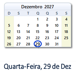 29 Dezembro 2027 calendario