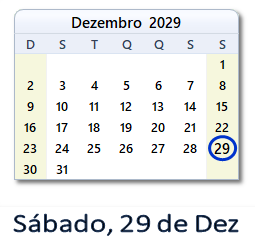 29 Dezembro 2029 calendario