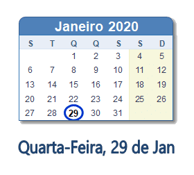 29 Janeiro 2020 calendario