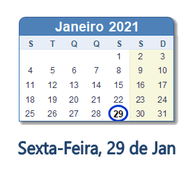 29 Janeiro 2021 calendario