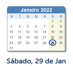 29 Janeiro 2022 calendario