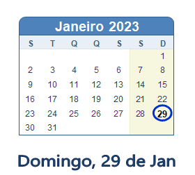 29 Janeiro 2023 calendario