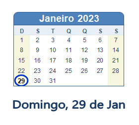 29 Janeiro 2023 calendario