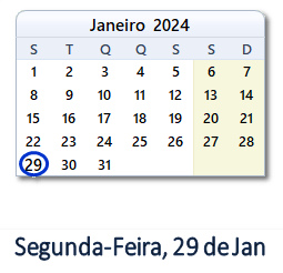 29 Janeiro 2024 calendario
