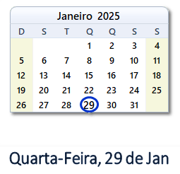 29 Janeiro 2025 calendario