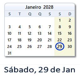 29 Janeiro 2028 calendario