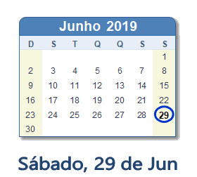 29 Junho 2019 calendario