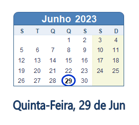29 Junho 2023 calendario