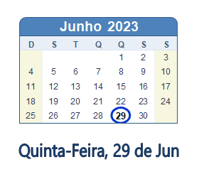29 Junho 2023 calendario