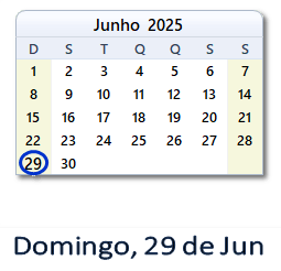 29 Junho 2025 calendario