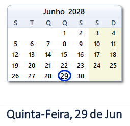 29 Junho 2028 calendario