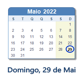 29 Maio 2022 calendario