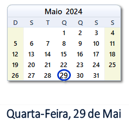 29 Maio 2024 calendario