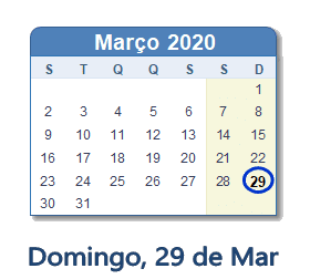 29 Março 2020 calendario