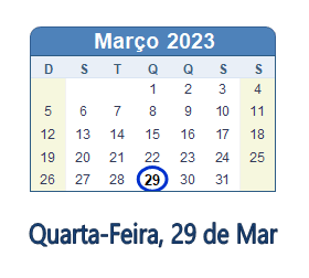 29 Março 2023 calendario