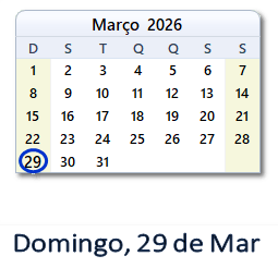 29 Março 2026 calendario