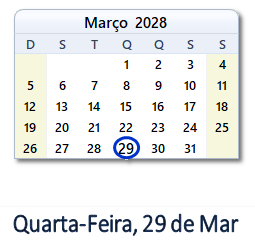 29 Março 2028 calendario