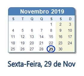 29 Novembro 2019 calendario