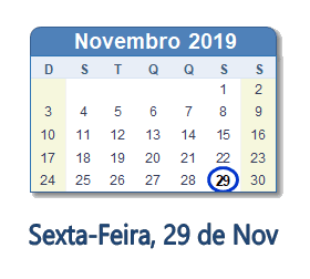 29 Novembro 2019 calendario