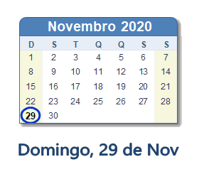 29 Novembro 2020 calendario