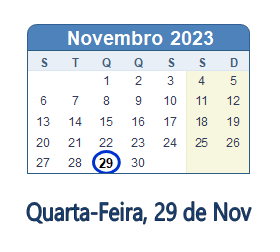 29 Novembro 2023 calendario