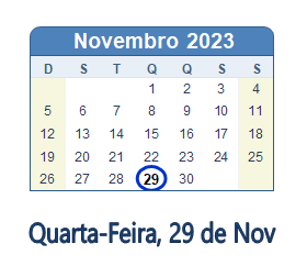 29 Novembro 2023 calendario