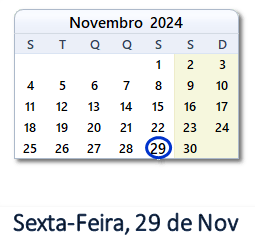 29 Novembro 2024 calendario