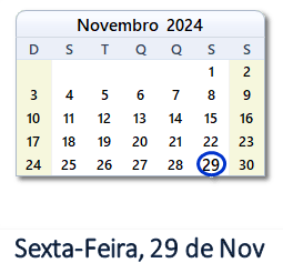 29 Novembro 2024 calendario