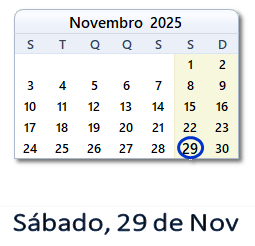 29 Novembro 2025 calendario