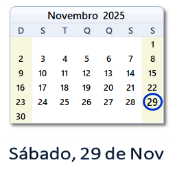 29 Novembro 2025 calendario