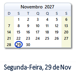 29 Novembro 2027 calendario
