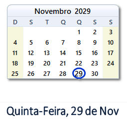 29 Novembro 2029 calendario