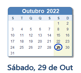 29 Outubro 2022 calendario
