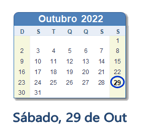 29 Outubro 2022 calendario