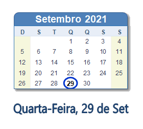 29 Setembro 2021 calendario