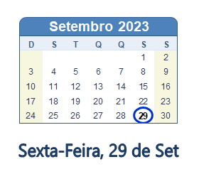29 Setembro 2023 calendario