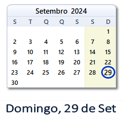 29 Setembro 2024 calendario