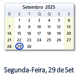29 Setembro 2025 calendario