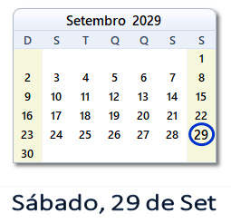 29 Setembro 2029 calendario