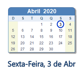 3 Abril 2020 calendario