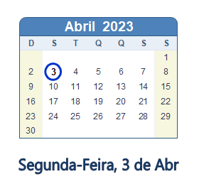 3 Abril 2023 calendario