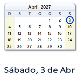 3 Abril 2027 calendario