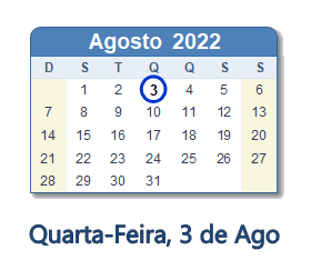 3 Agosto 2022 calendario