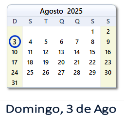 3 Agosto 2025 calendario