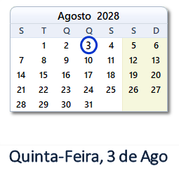3 Agosto 2028 calendario