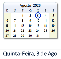3 Agosto 2028 calendario