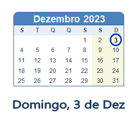 3 Dezembro 2023 calendario