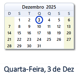3 Dezembro 2025 calendario