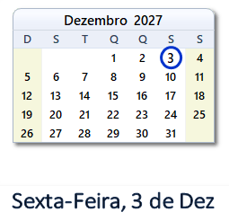 3 Dezembro 2027 calendario