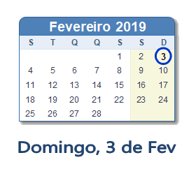 3 Fevereiro 2019 calendario